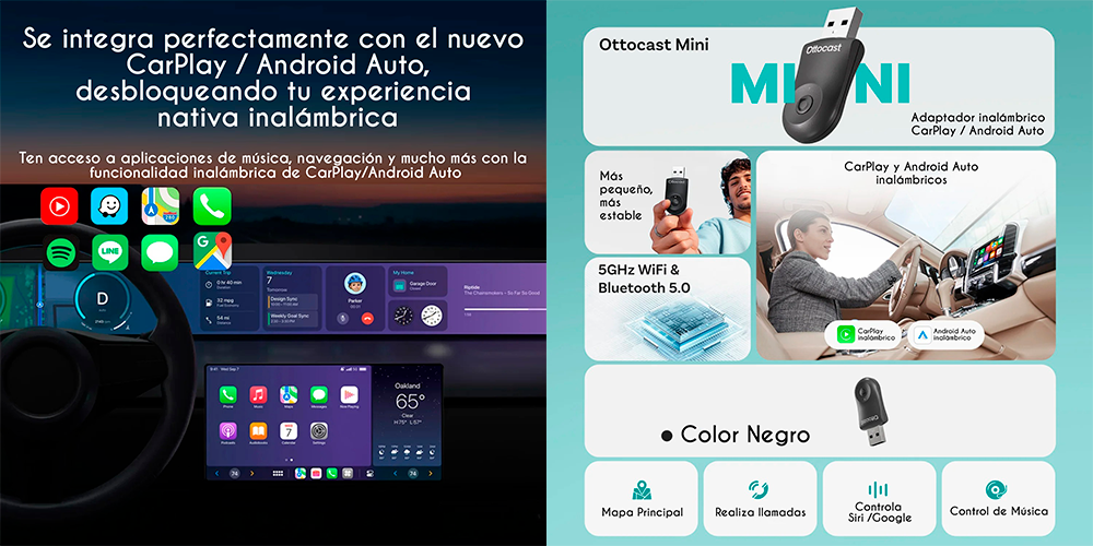 Adaptador Inalámbrico 2 en 1 USB Carplay Android Auto Wifi