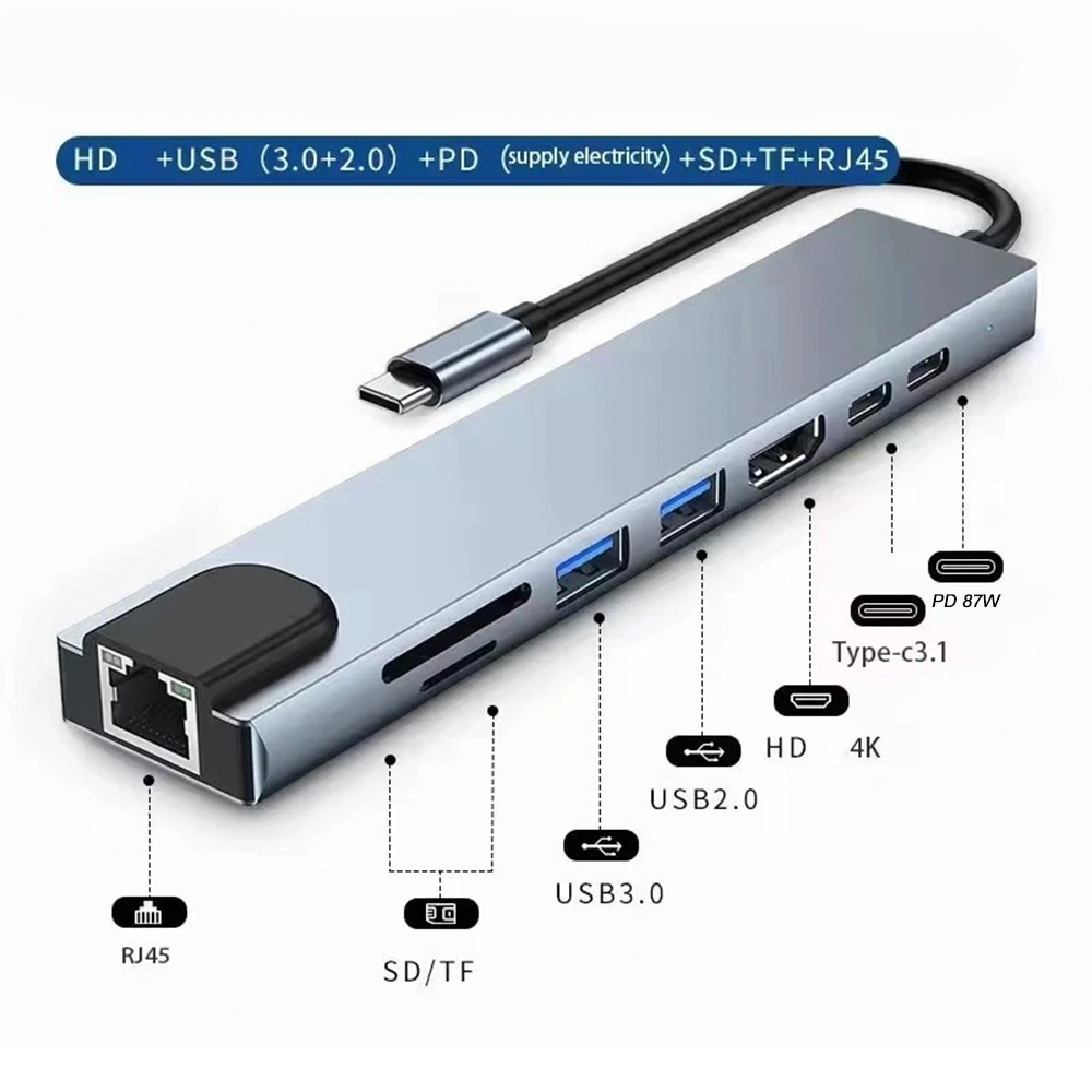 HUB Adaptador USB-C 8 en 1 para Mac MacBook Windows