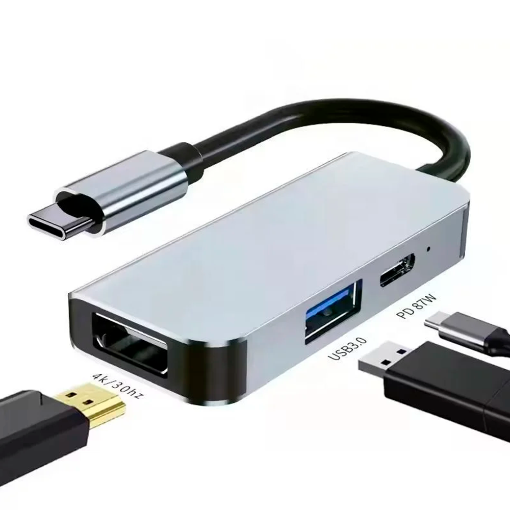 HUB Adaptador USB-C Multipuerto 3 en 1 (HDMI USB-C USB 3.0)