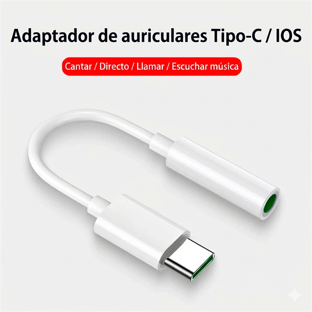 Adaptador de Audio USB-C a Jack 3.5 mm Audífono Micrófono