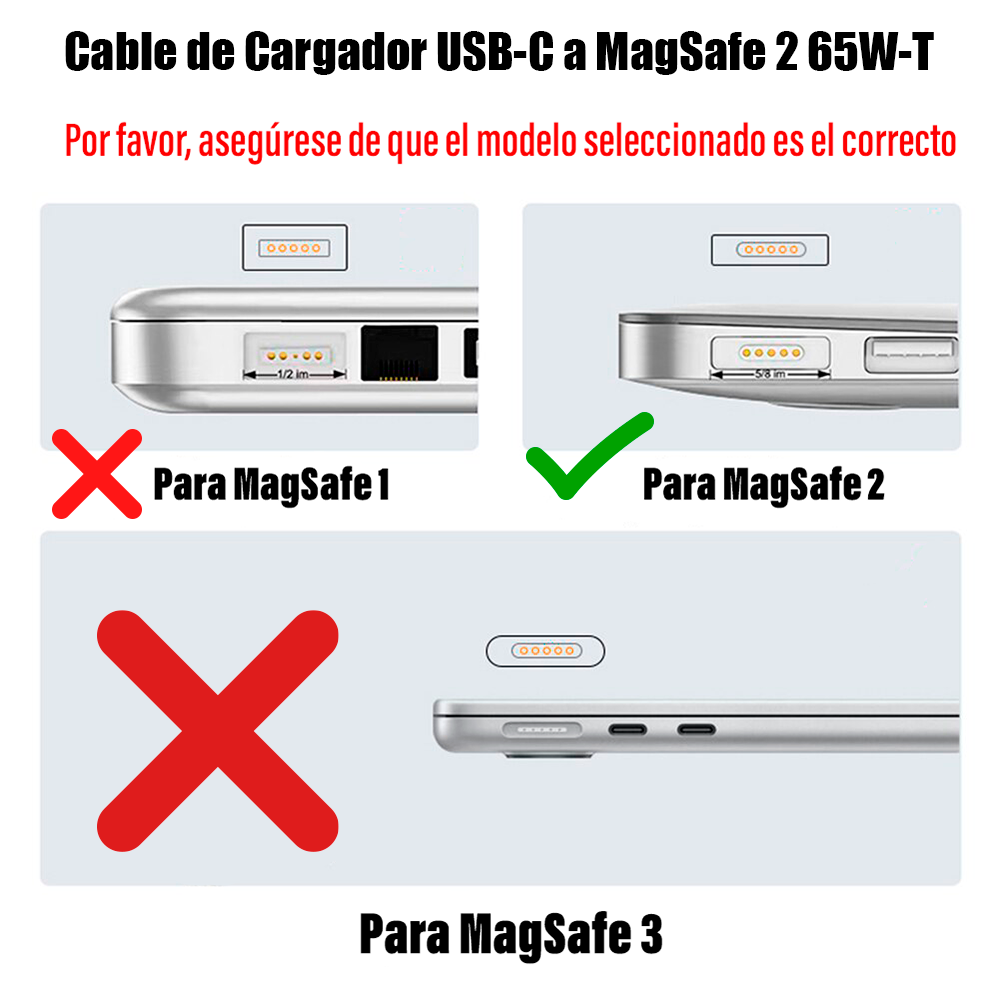 Cable Repuesto Magsafe 2 tipo T para Cargador MacBook Air Pro