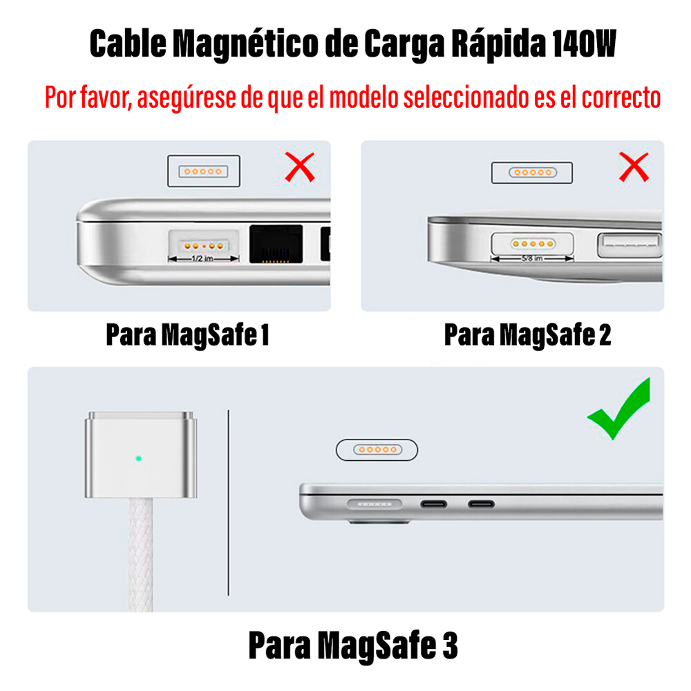 Cable de Carga para MacBook Pro y Air USB-C a Magsafe 3 140W