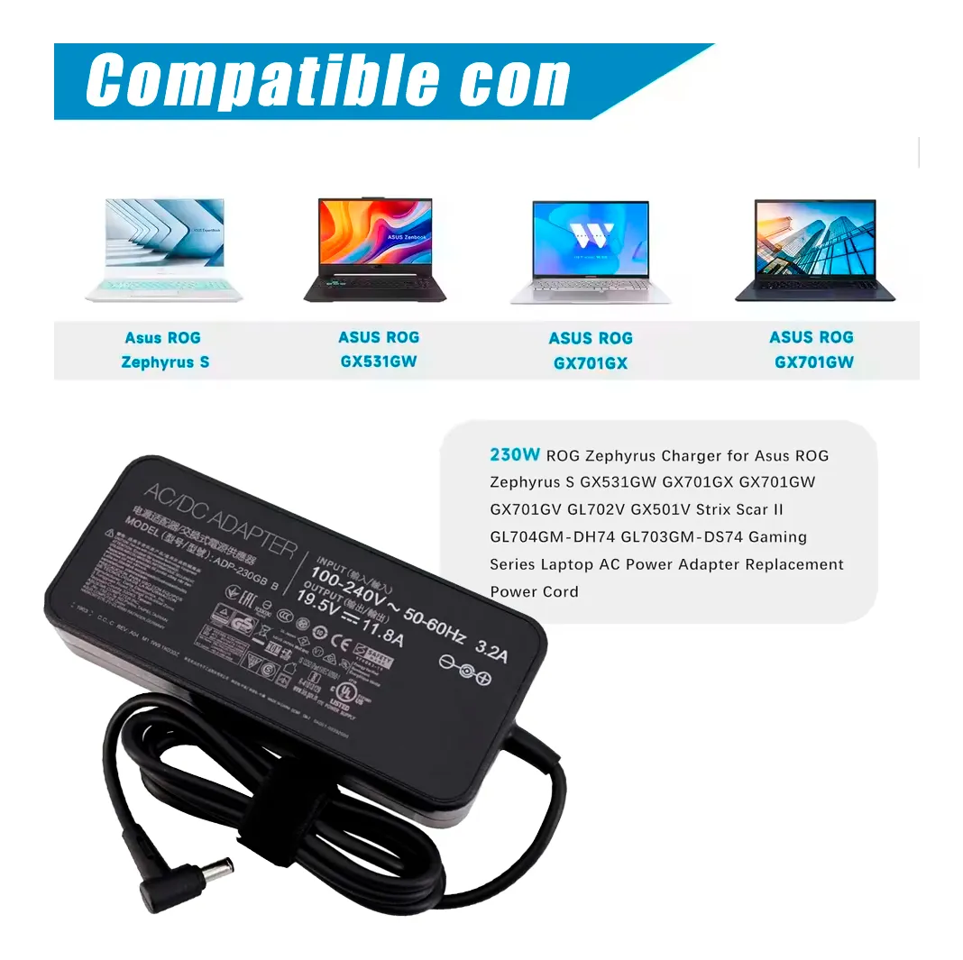 Cargador Notebook para Asus 19.5V 11.8A 230W Plug 6.0x3.7mm
