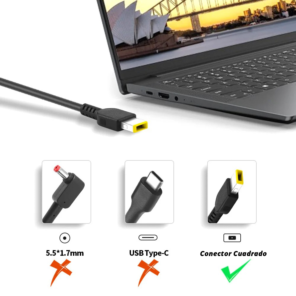 Cargador Notebook para Lenovo 20V 4.5A 90W Plug Rectangular amarillo