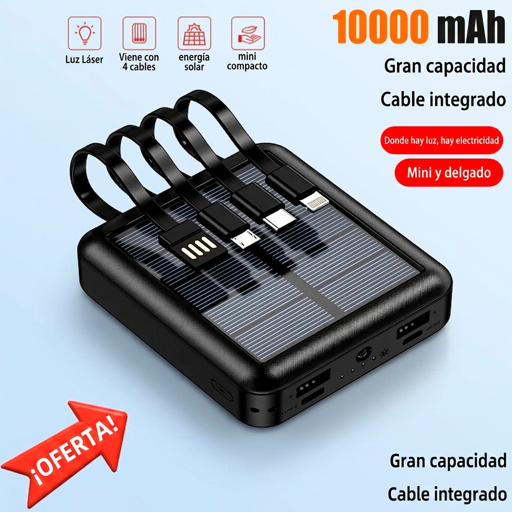Batería Externa Solar 10000 mAh 4 en 1