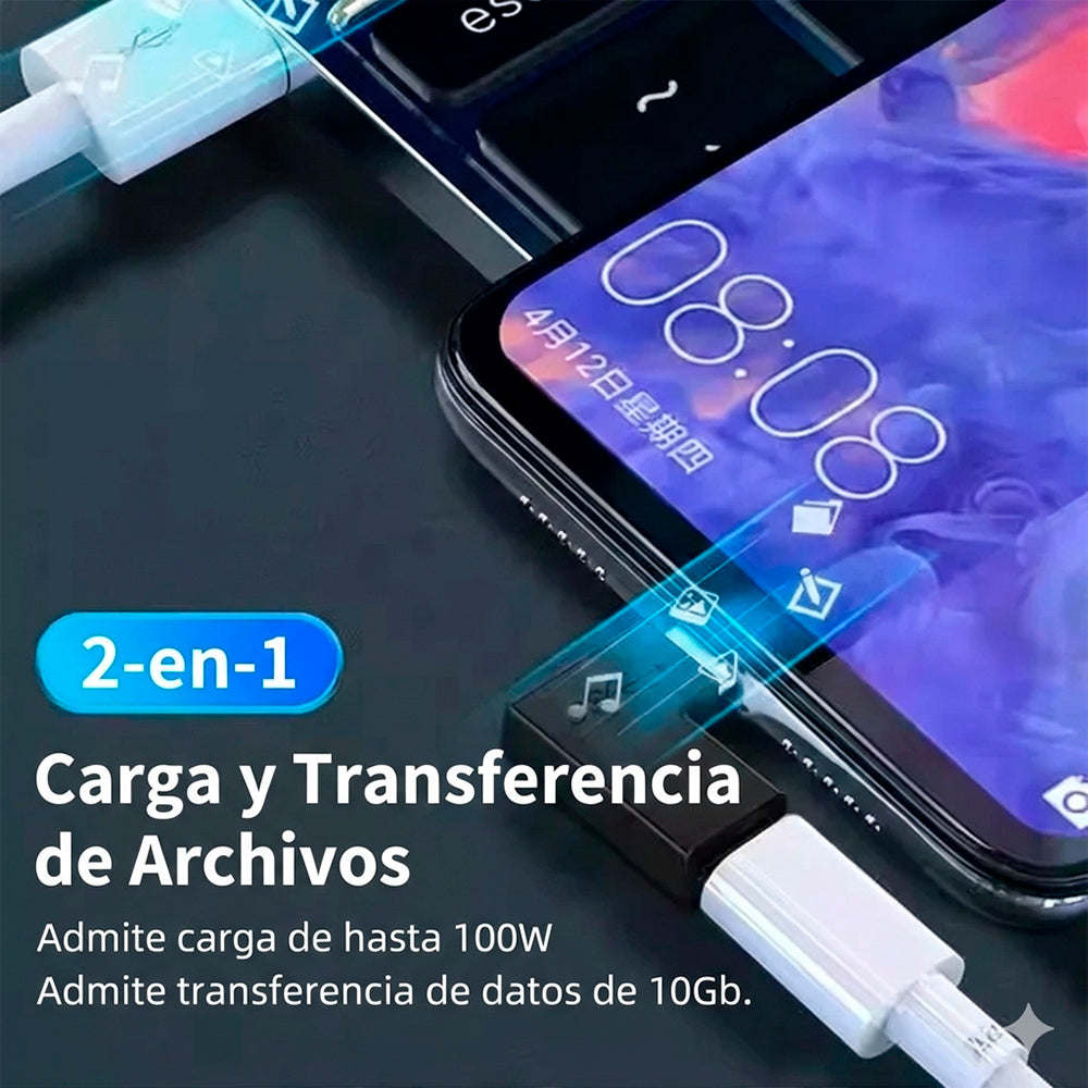 Adaptador Extensión USB-C Macho a USB-C Hembra 90° Grados Tipo "Codo" Plano