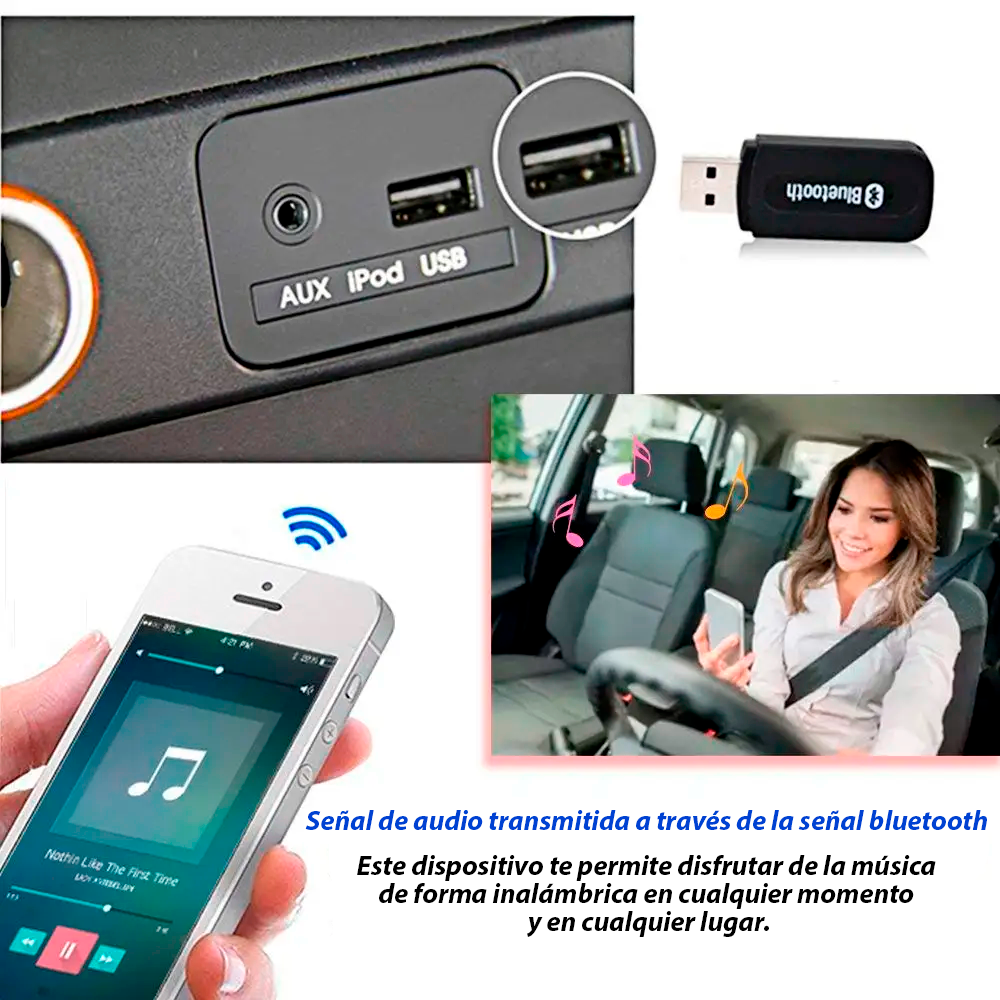 Receptor de Audio Bluetooth Auto Radios y Equipo USB Aux 3.5mm