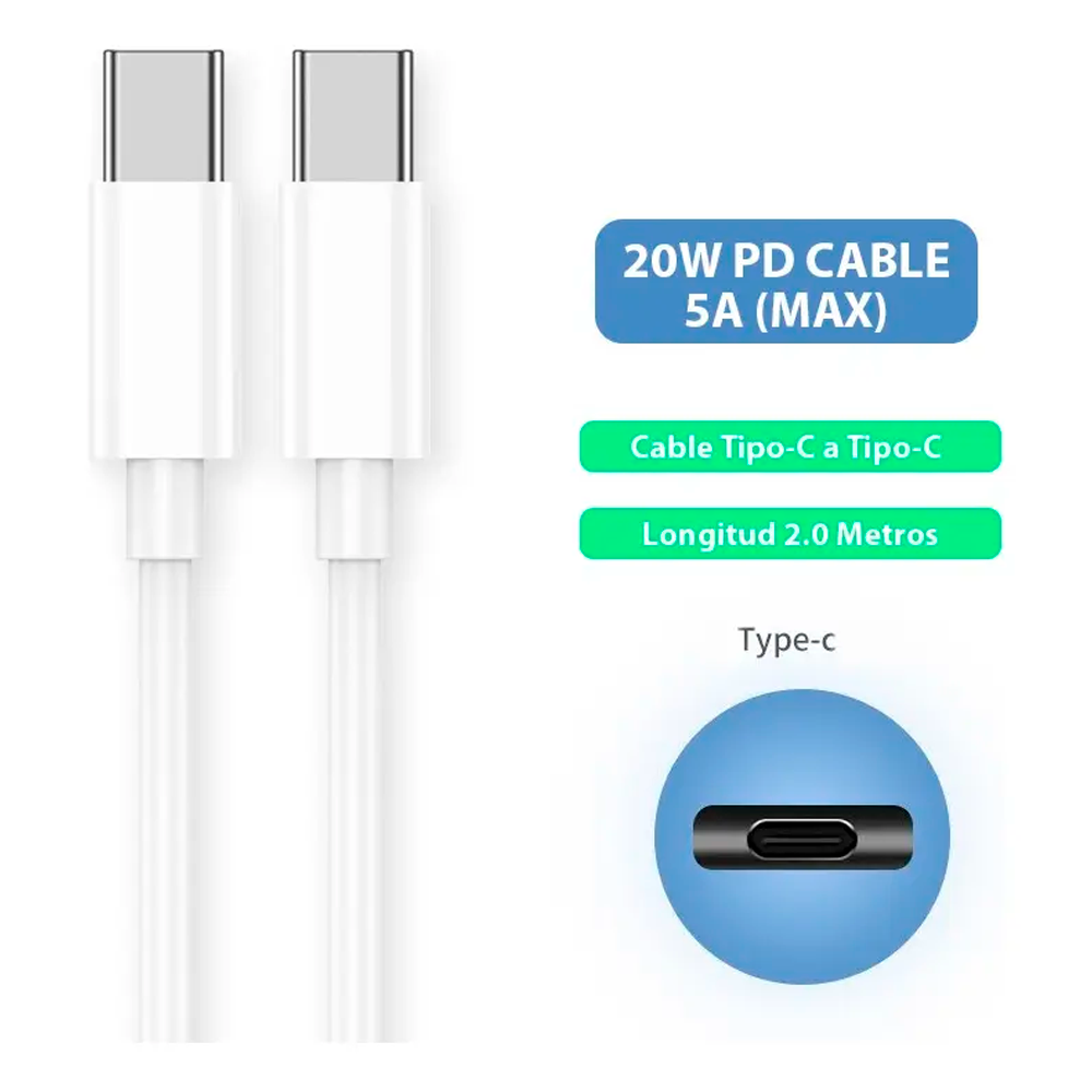 Cable USB-C a USB-C 20W Carga Rápida Pd Qihang
