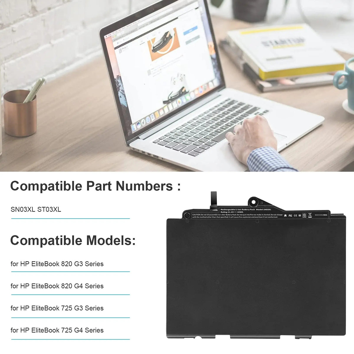 Batería para Notebook HP Elitebook SN03XL 11.4V 44Wh