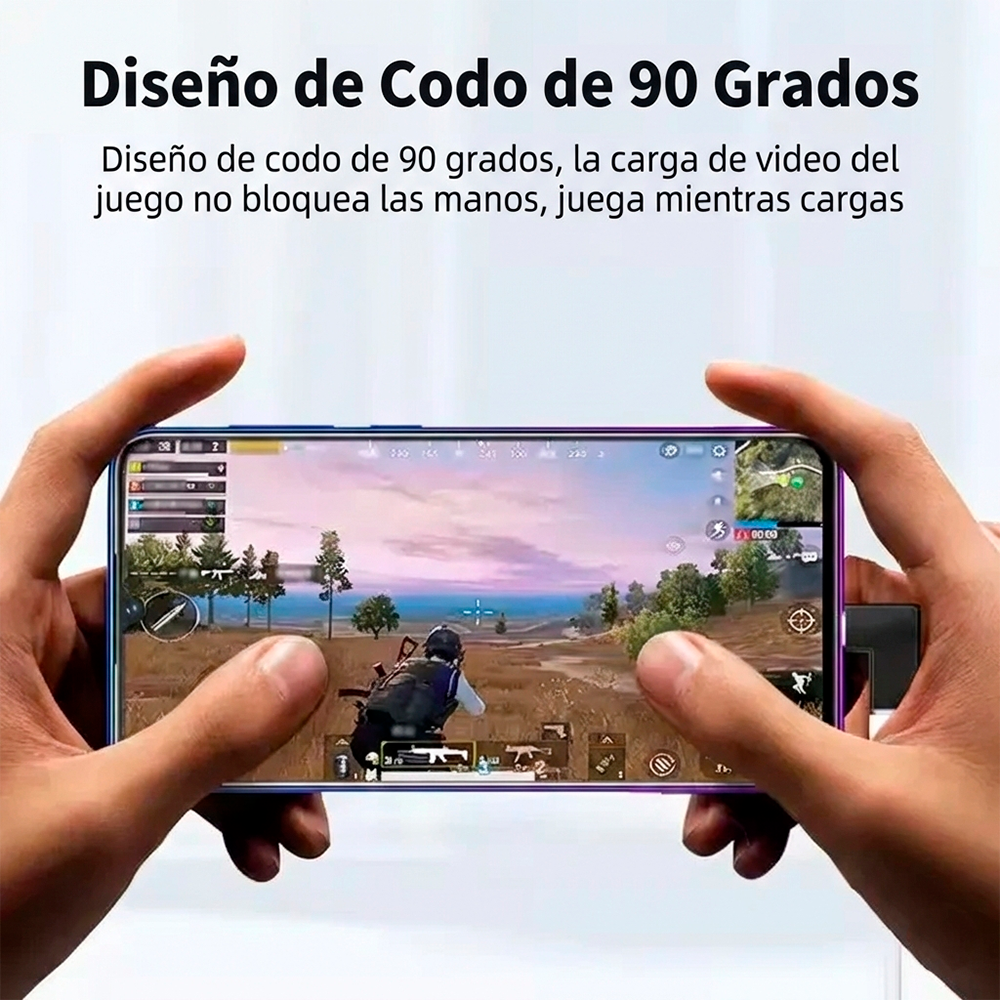 Adaptador Extensión USB-C Macho a USB-C Hembra 90° Grados Tipo "Codo" Plano