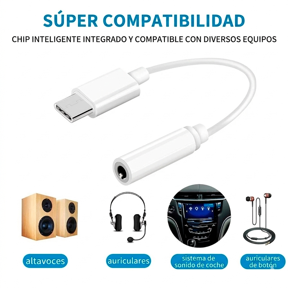 Adaptador de Audio USB-C a Jack 3.5 mm Audífono Micrófono