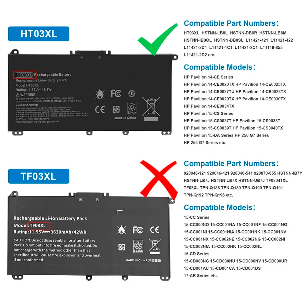Batería para Notebook HP HT03XL 11.55V 41.9Wh