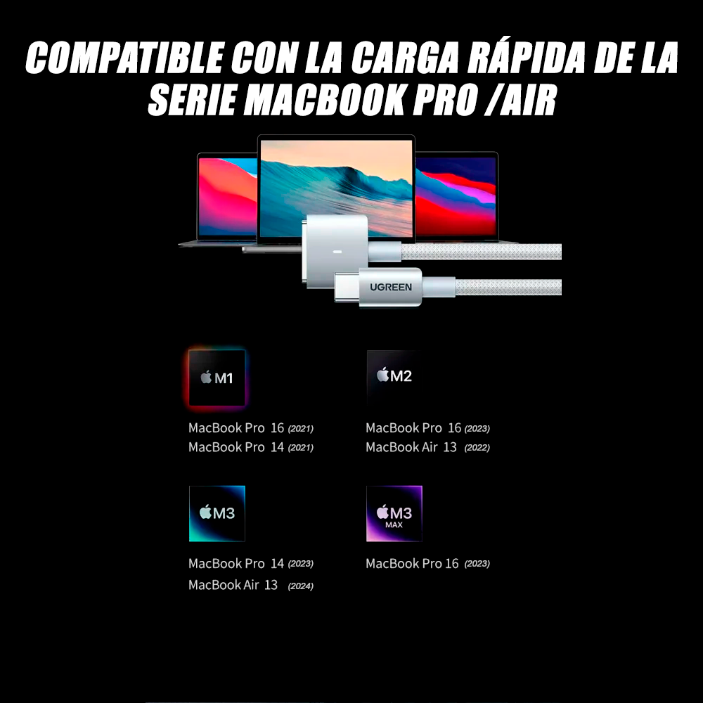 Cable Ugreen Magsafe 3 140W para MacBook Pro y Air de 2m