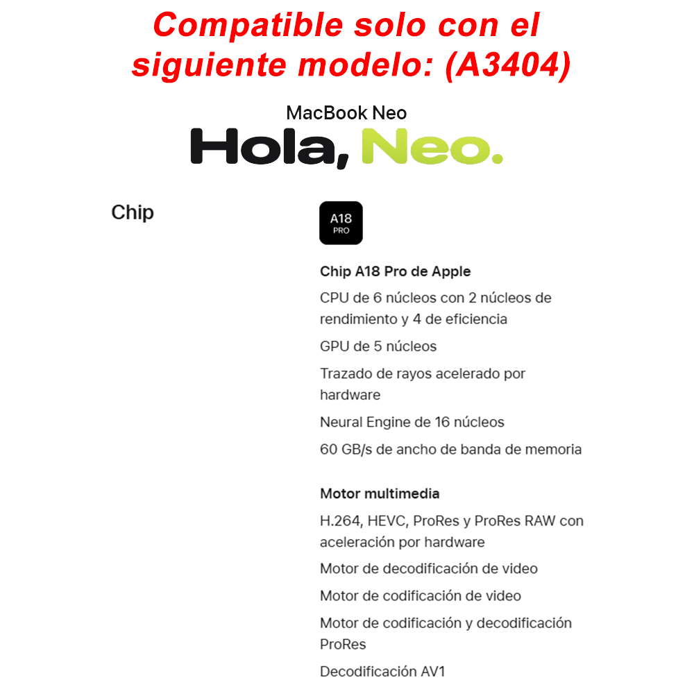 Carcasa Para Macbook Neo 2026 A3404 A18 + Protector Teclado