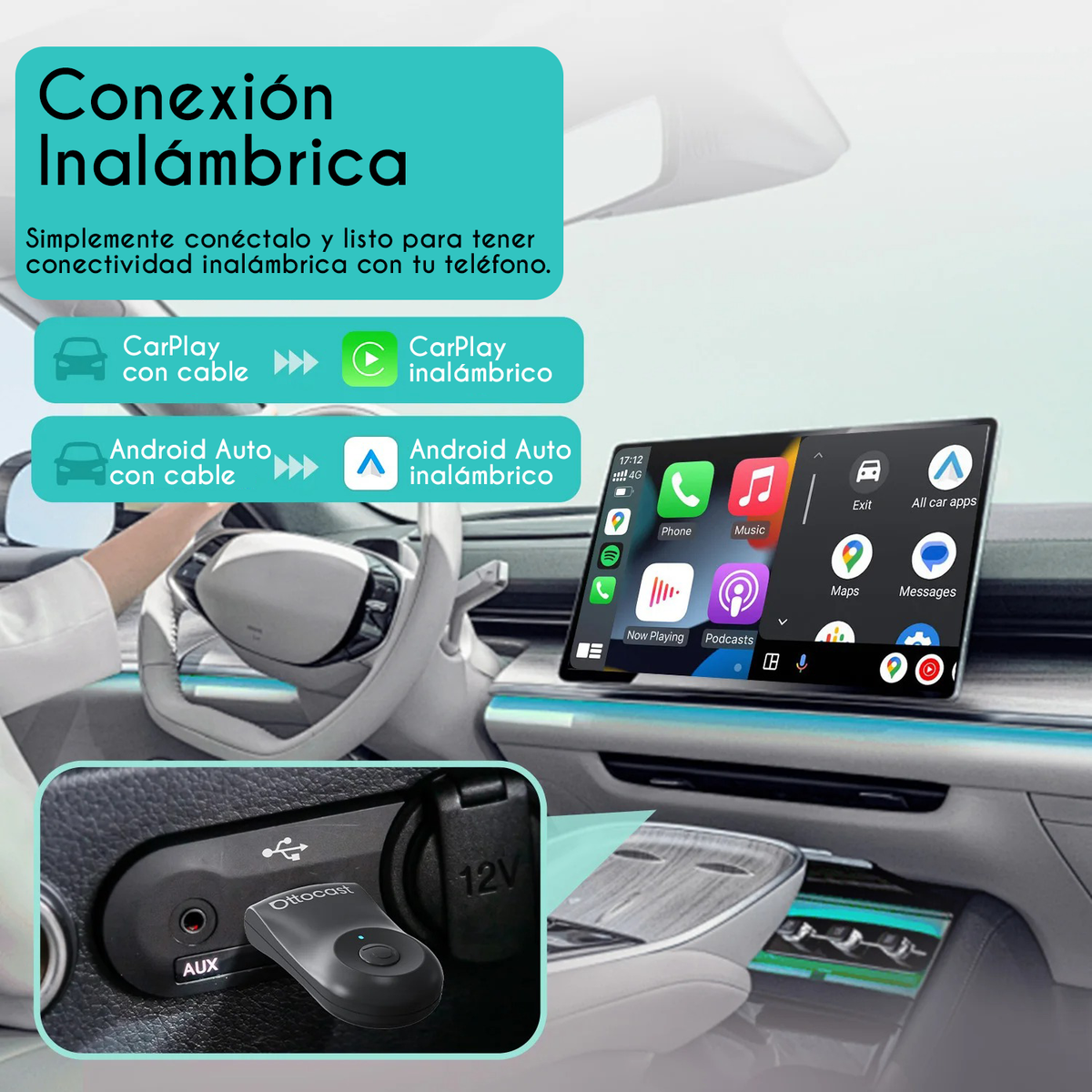 Adaptador Inalámbrico 2 en 1 USB Carplay Android Auto Wifi