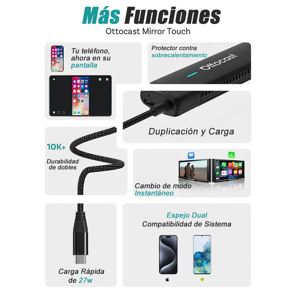 Duplica tu Celular, Carplay y Android Auto Inalámbrico