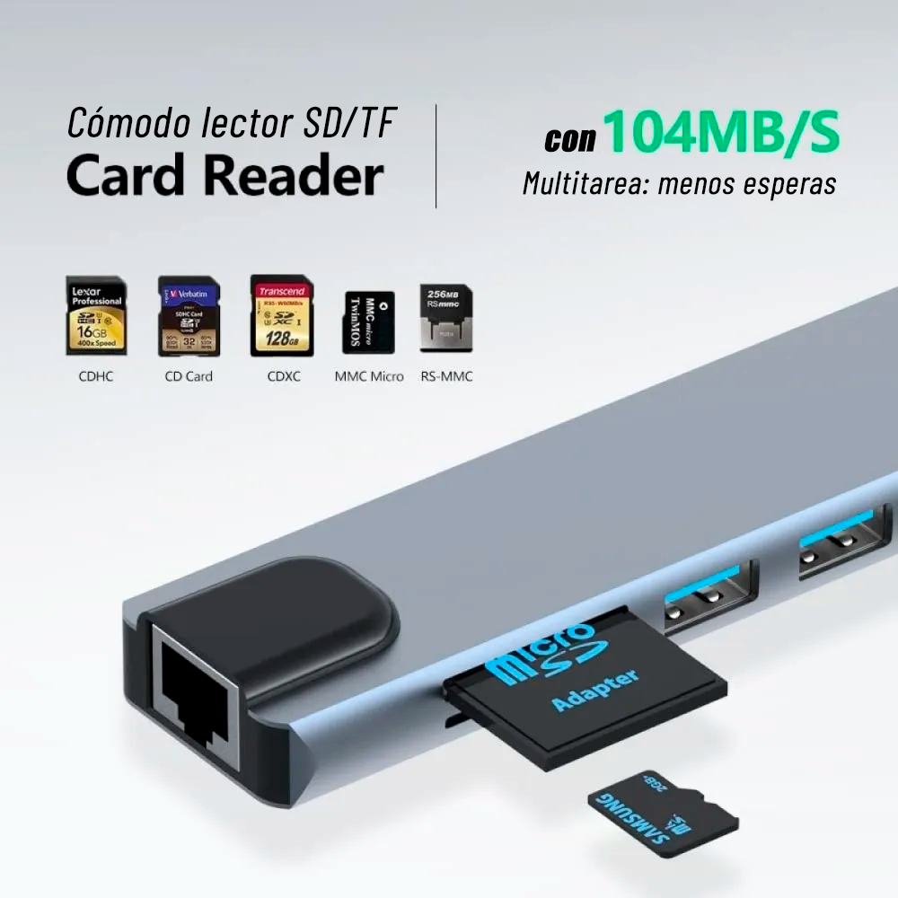 HUB Adaptador USB-C 8 en 1 para Mac MacBook Windows