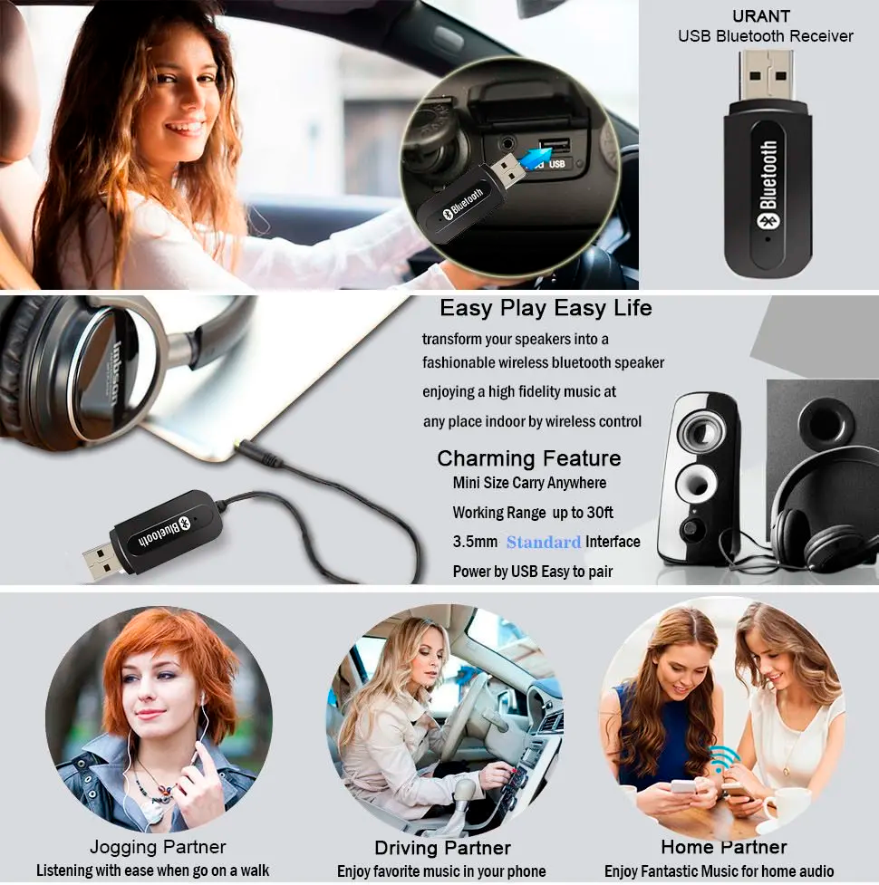 Receptor de Audio Bluetooth Auto Radios y Equipo USB Aux 3.5mm