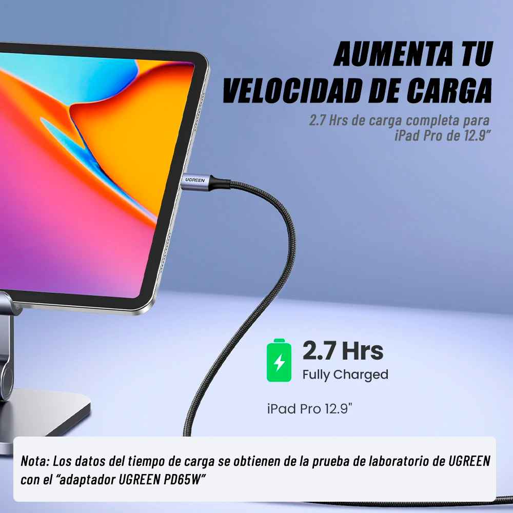 Cable Ugreen USB-C a USB-C 100W 5A Carga para iPhone MacBook iPad de 1m