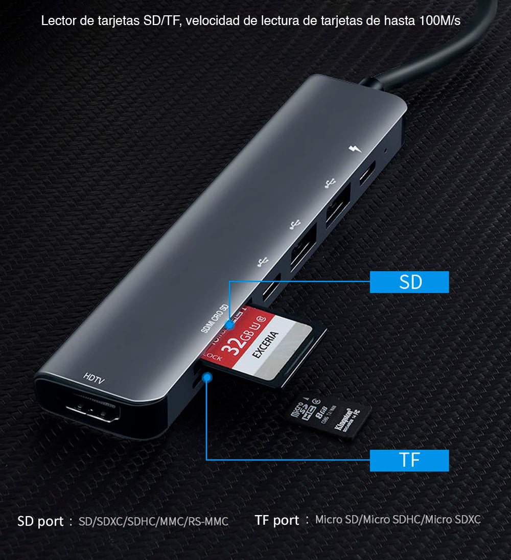 HUB Adaptador USB-C 7 en 1 para Mac MacBook Windows