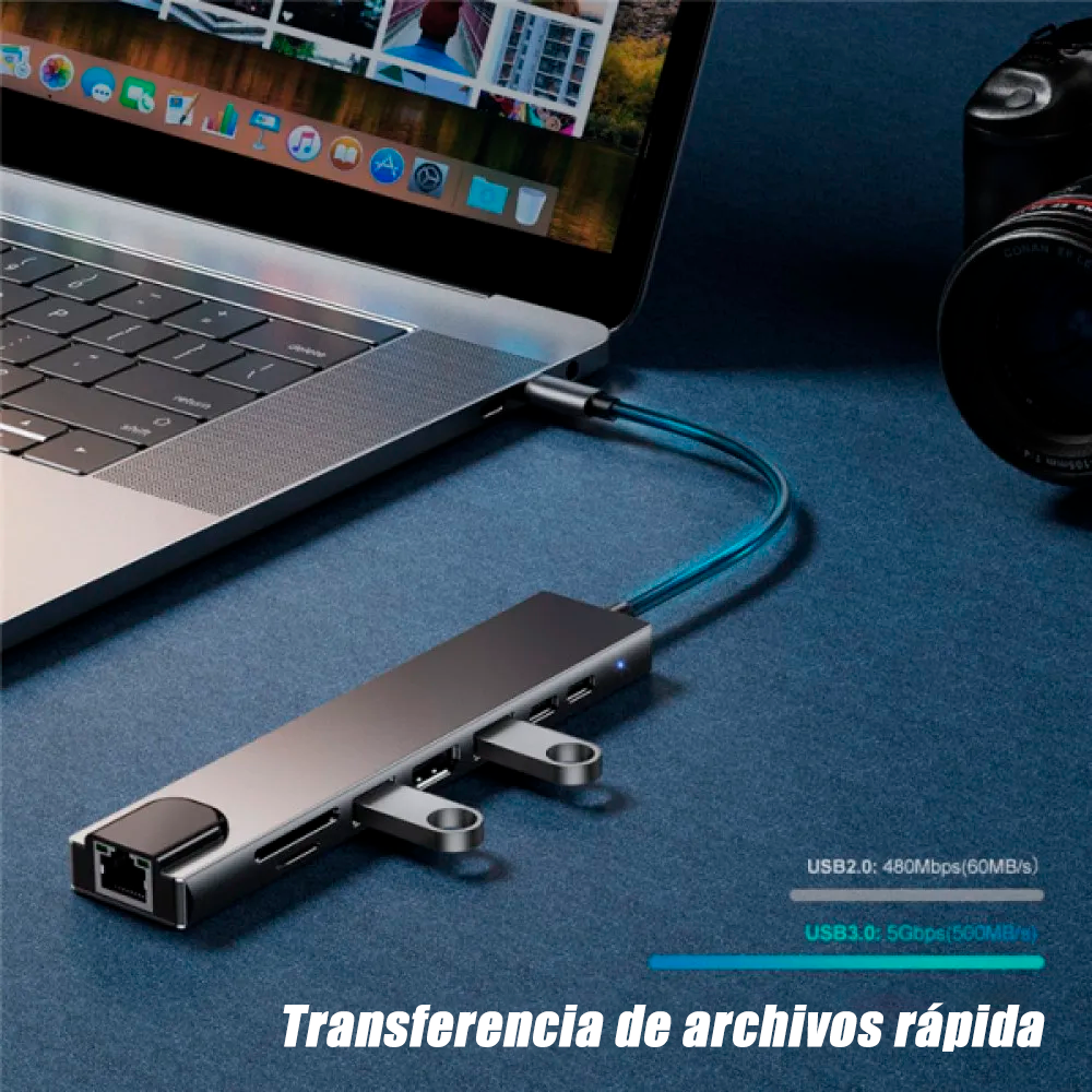 HUB Adaptador USB-C 8 en 1 para Mac MacBook Windows