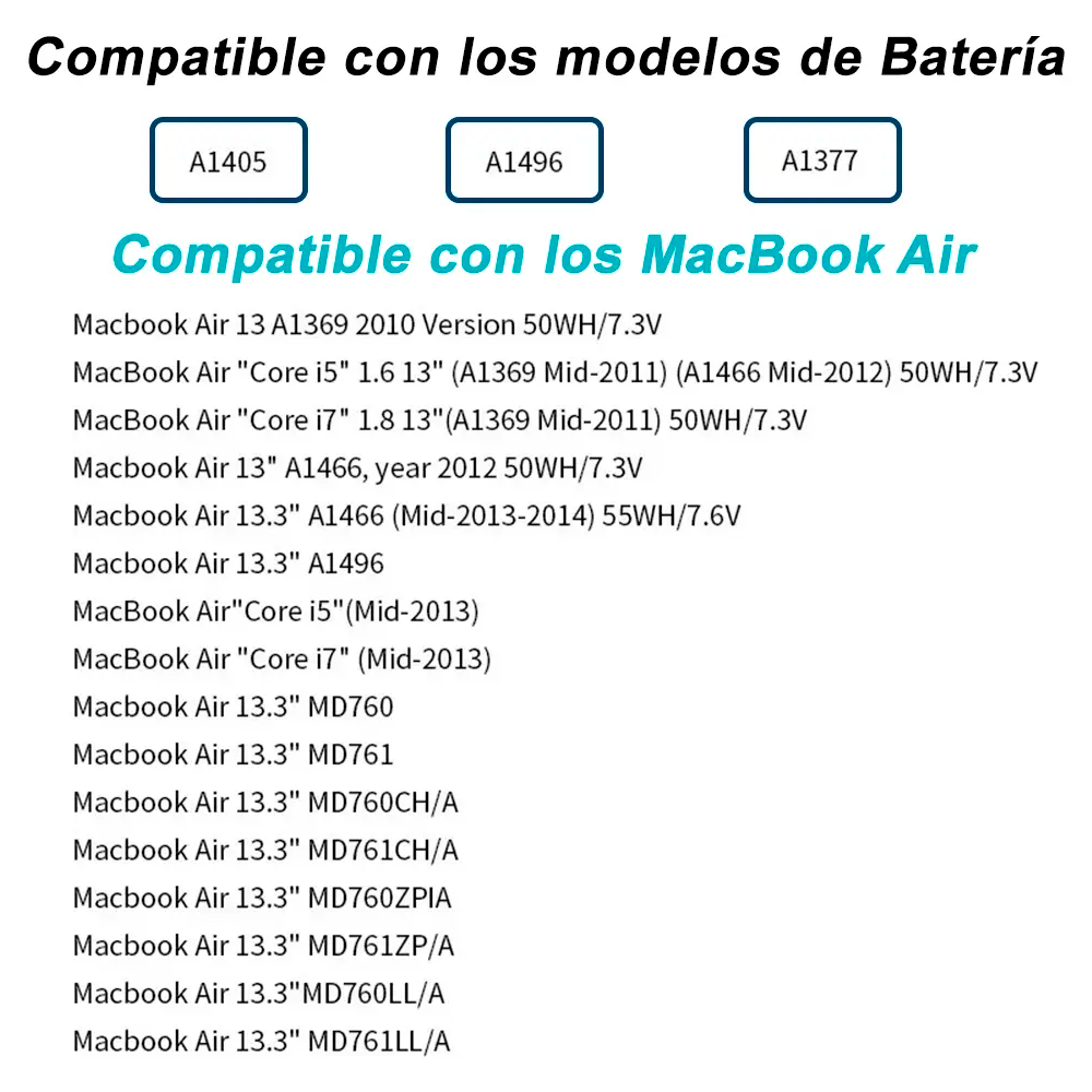 Batería para MacBook Air 13" A1369 A1466 (2011-2012) 7.6 V 54,4 Wh