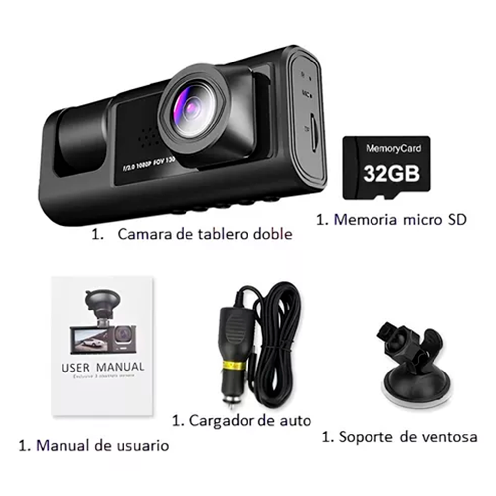 Cámara para Auto 2 en 1 con Visión Frontal e Interna y Visión Nocturna
