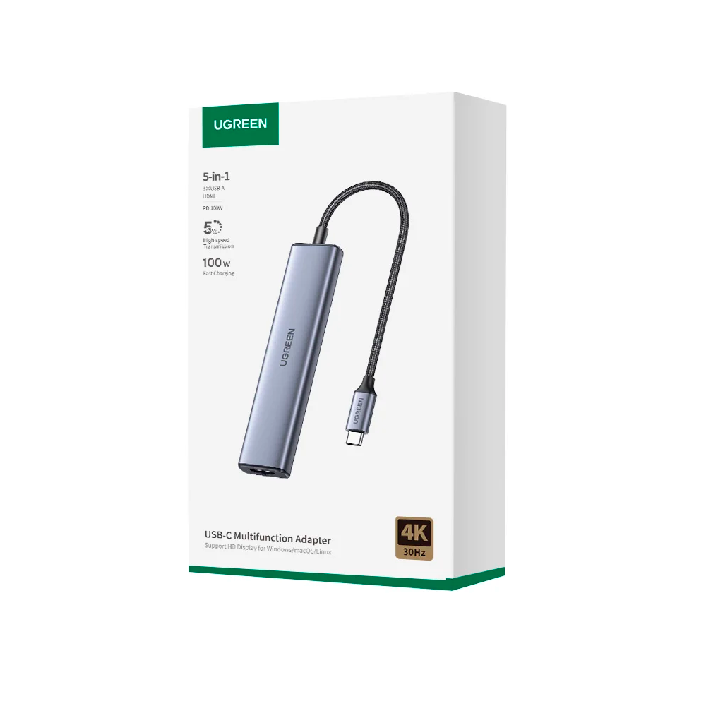 HUB Adaptador 5 en 1 Tipo C Windows Macos Linux 100W Ugreen