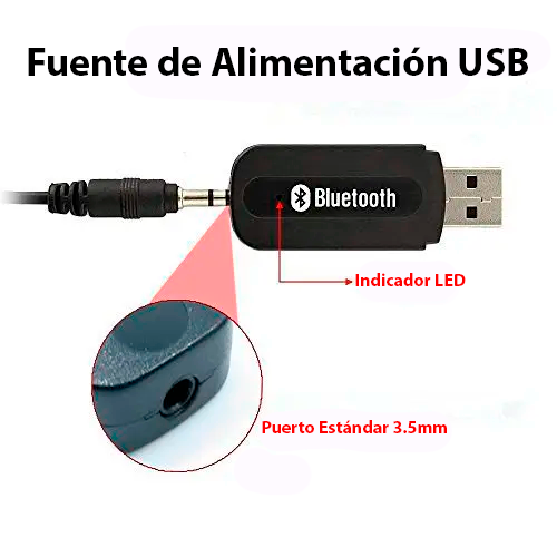 Receptor de Audio Bluetooth Auto Radios y Equipo USB Aux 3.5mm