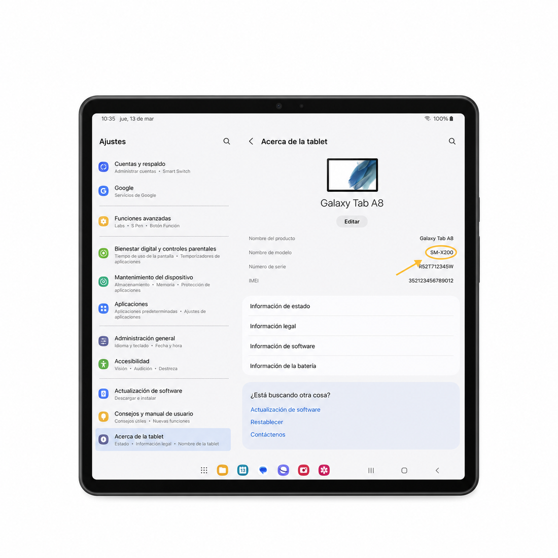 Encuentra el Modelo de Tablet en Ajustes